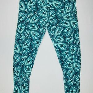 LuLaRoe Teal Green Wolf Leggings Purple Eyes Gothic Fantasy Cottagecore OS Rare